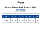 PE2265020 Printer Mens Surf Stretch Polo size guide (PE2265020)
