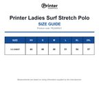 PE2265021 Printer Ladies Surf Stretch Polo size guide (PE2265021)
