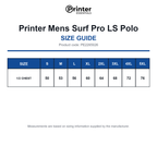 PE2265026 Printer Mens Surf Pro LS Polo size guide (PE2265026)