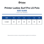 PE2265027 Printer Ladies Surf Pro LS Polo size guide (PE2265027)
