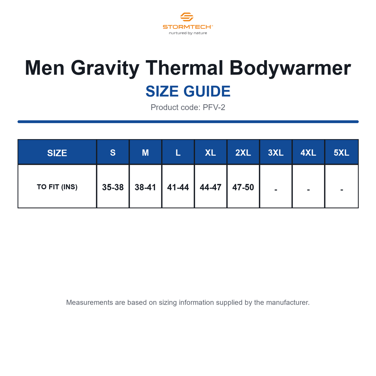 PFV-2 Stormtech Men Gravity Thermal Bodywarmer size guide (PFV-2)