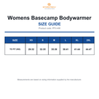 PFV-4W Stormtech Womens Basecamp Bodywarmer size guide (PFV-4W)