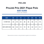 PJ642021 ProJob Prio 2021 Pique Polo size guide (PJ642021)