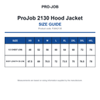 PJ642130 ProJob 2130 Hood Jacket size guide (PJ642130)