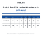 PJ642326 ProJob Prio 2326 Ladies Microfleece Jkt size guide (PJ642326)