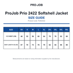 PJ642422 ProJob Prio 2422 Softshell Jacket size guide (PJ642422)