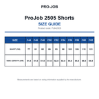 PJ642505 ProJob 2505 Shorts size guide (PJ642505)