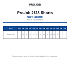PJ642528 ProJob 2528 Shorts size guide (PJ642528)