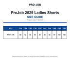 PJ642529 ProJob 2529 Ladies Shorts size guide (PJ642529)