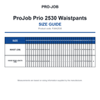 PJ642530 ProJob Prio 2530 Waistpants size guide (PJ642530)
