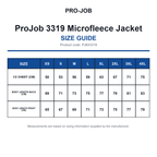 PJ643319 ProJob 3319 Microfleece Jacket size guide (PJ643319)