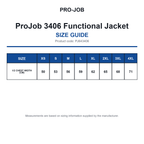PJ643406 ProJob 3406 Functional Jacket size guide (PJ643406)