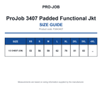 PJ643407 ProJob 3407 Padded Functional Jkt size guide (PJ643407)
