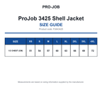 PJ643425 ProJob 3425 Shell Jacket size guide (PJ643425)