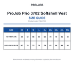 PJ643702 ProJob Prio 3702 Softshell Vest size guide (PJ643702)