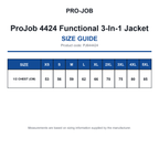 PJ644424 ProJob 4424 Functional 3-In-1 Jacket size guide (PJ644424)