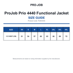 PJ644440 ProJob Prio 4440 Functional Jacket size guide (PJ644440)