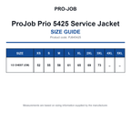 PJ645425 ProJob Prio 5425 Service Jacket size guide (PJ645425)