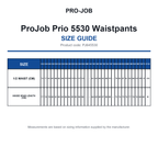 PJ645530 ProJob Prio 5530 Waistpants size guide (PJ645530)