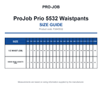 PJ645532 ProJob Prio 5532 Waistpants size guide (PJ645532)