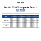PJ645550 ProJob 5550 Waistpants Stretch size guide (PJ645550)
