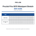 PJ645570 ProJob Prio 5570 Waistpant Stretch size guide (PJ645570)