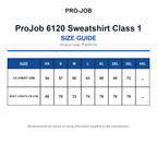 PJ646120 ProJob 6120 Sweatshirt Class 1 size guide (PJ646120)