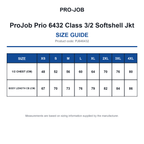 PJ646432 ProJob Prio 6432 Class 3/2 Softshell Jkt size guide (PJ646432)