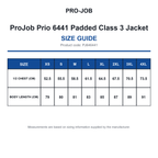 PJ646441 ProJob Prio 6441 Padded Class 3 Jacket size guide (PJ646441)