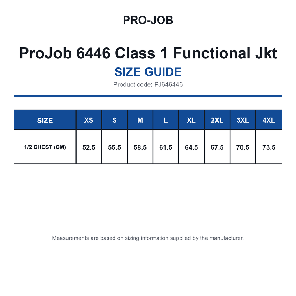 PJ646446 ProJob 6446 Class 1 Functional Jkt size guide (PJ646446)