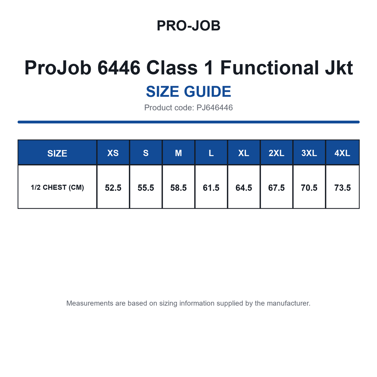 PJ646446 ProJob 6446 Class 1 Functional Jkt size guide (PJ646446)