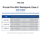 PJ646531 ProJob Prio 6531 Waistpants Class 2 size guide (PJ646531)