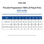 PJ647004 ProJob Progression 7004 LS Pique Polo size guide (PJ647004)