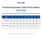 PJ647100 ProJob Progression 7100 LS Polo Sweat size guide (PJ647100)