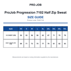 PJ647102 ProJob Progression 7102 Half Zip Sweat size guide (PJ647102)