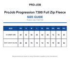 PJ647300 ProJob Progression 7300 Full Zip Fleece size guide (PJ647300)