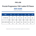 PJ647301 ProJob Progression 7301 Ladies FZ Fleece size guide (PJ647301)