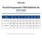 PJ647400 ProJob Progression 7400 Softshell Jkt size guide (PJ647400)