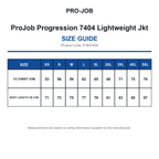 PJ647404 ProJob Progression 7404 Lightweight Jkt size guide (PJ647404)