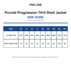 PJ647414 ProJob Progression 7414 Shell Jacket size guide (PJ647414)