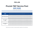 PJ647507 ProJob 7507 Service Pant size guide (PJ647507)