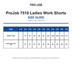 PJ647510 ProJob 7510 Ladies Work Shorts size guide (PJ647510)