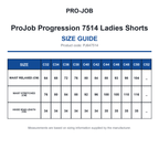 PJ647514 ProJob Progression 7514 Ladies Shorts size guide (PJ647514)