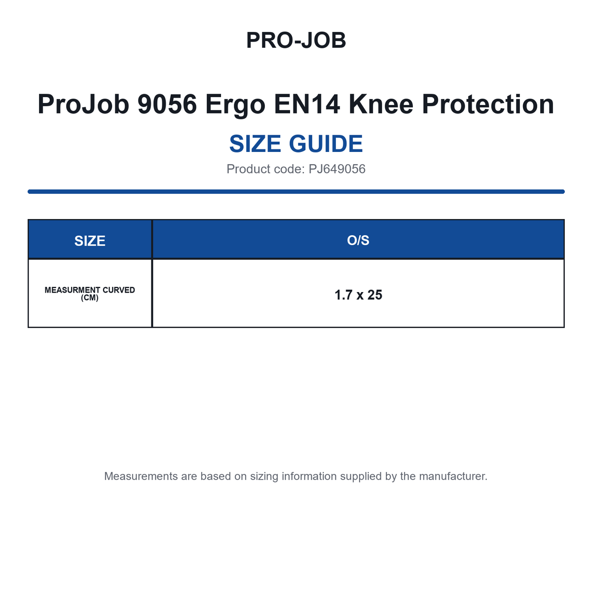 PJ649056 ProJob 9056 Ergo EN14 Knee Protection size guide (PJ649056)