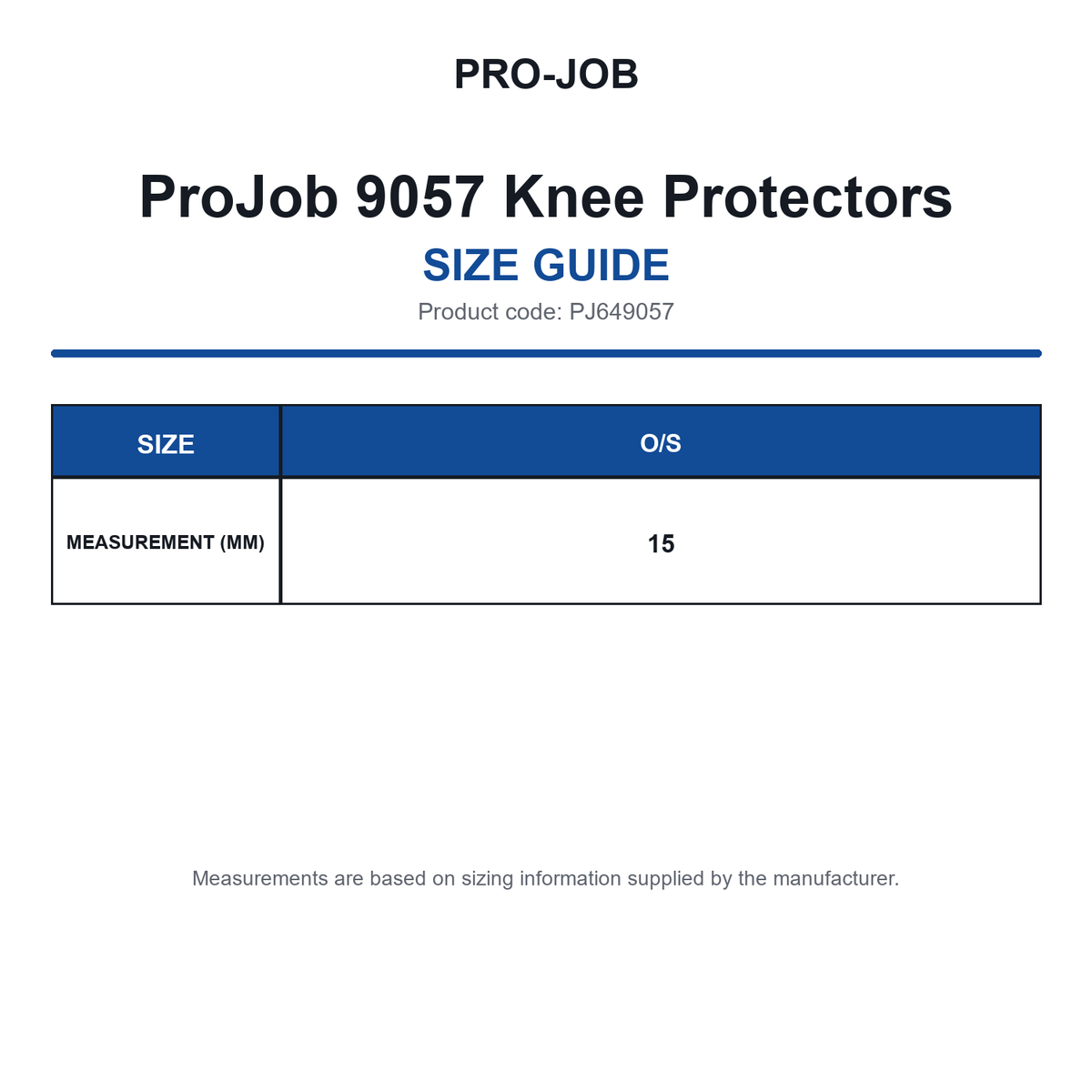 PJ649057 ProJob 9057 Knee Protectors size guide (PJ649057)