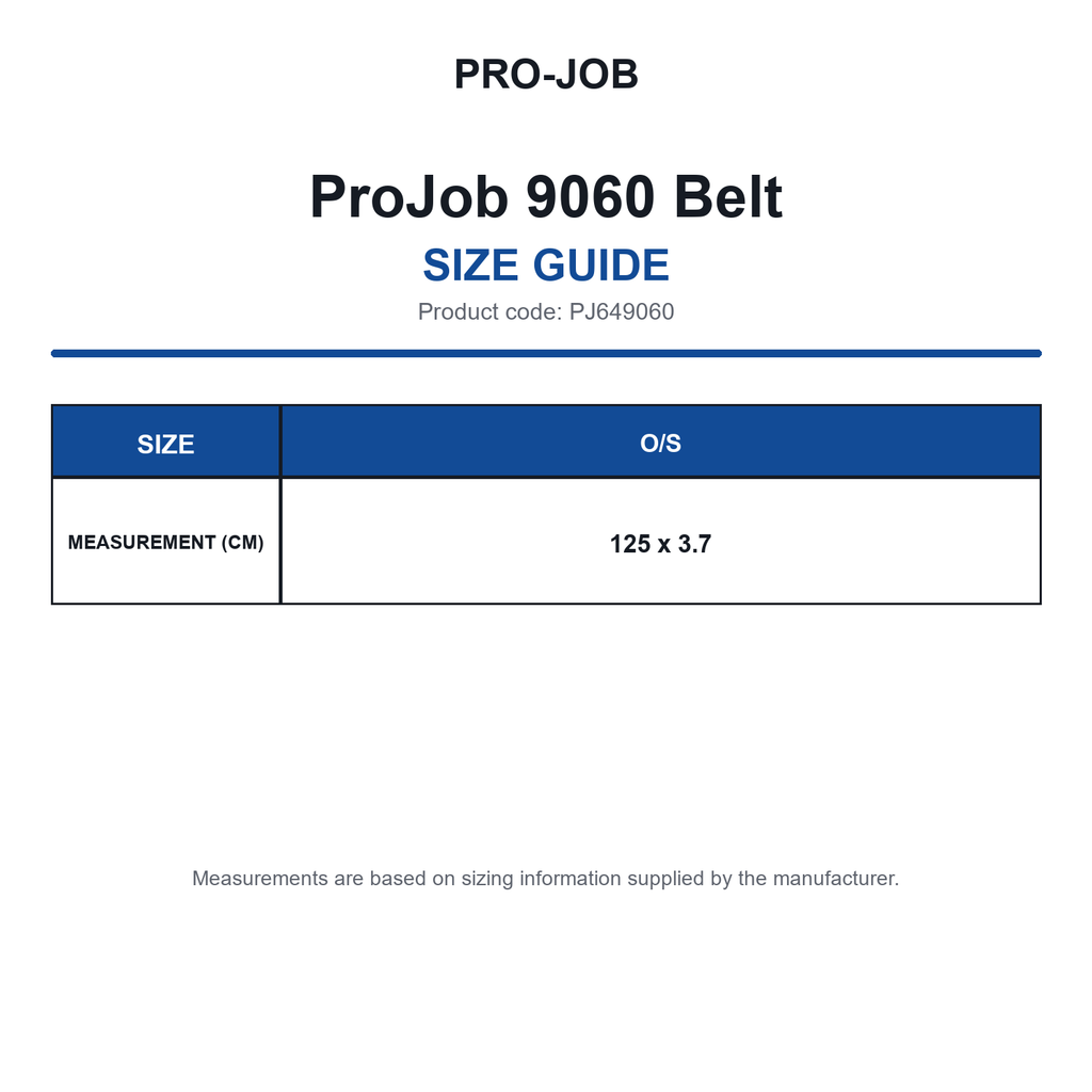 PJ649060 ProJob 9060 Belt size guide (PJ649060)