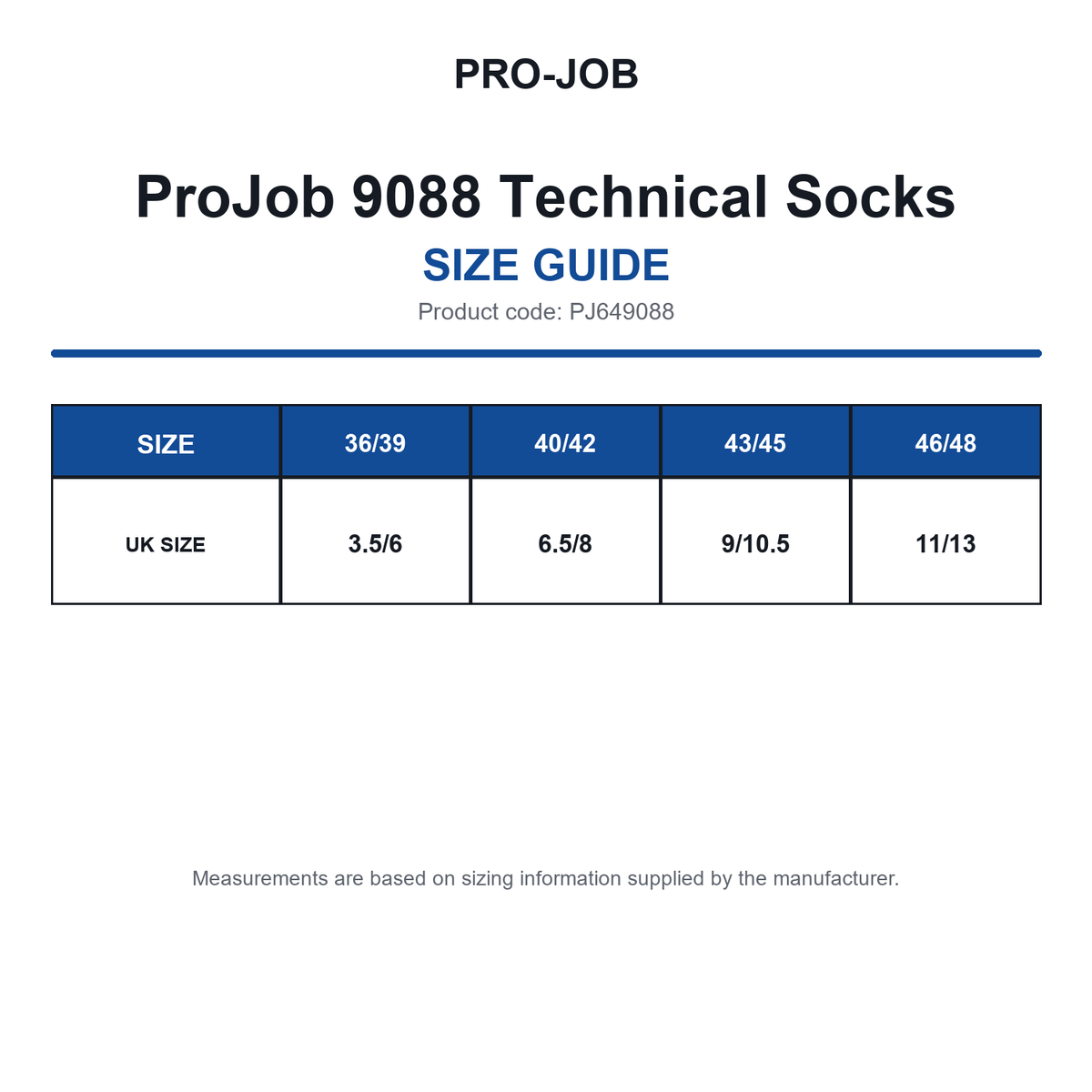 PJ649088 ProJob 9088 Technical Socks size guide (PJ649088)