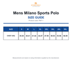 PMT-1 Stormtech Mens Milano Sports Polo size guide (PMT-1)