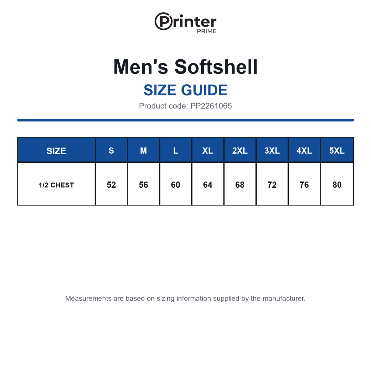 PP2261065 Printer Prime Men's Softshell size guide (PP2261065)