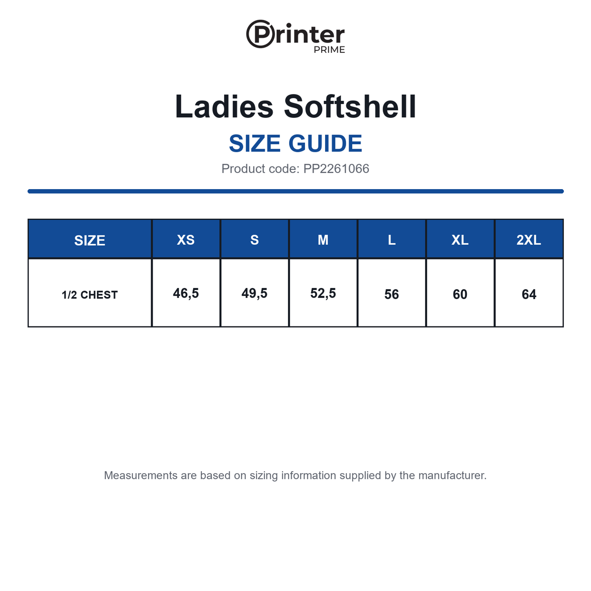 PP2261066 Printer Prime Ladies Softshell size guide (PP2261066)